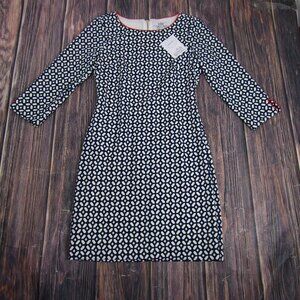 Belle Badgley Mischka Dress Womens 8 Navy White Gianna BL1904 Sheath 3/4 Sleeve